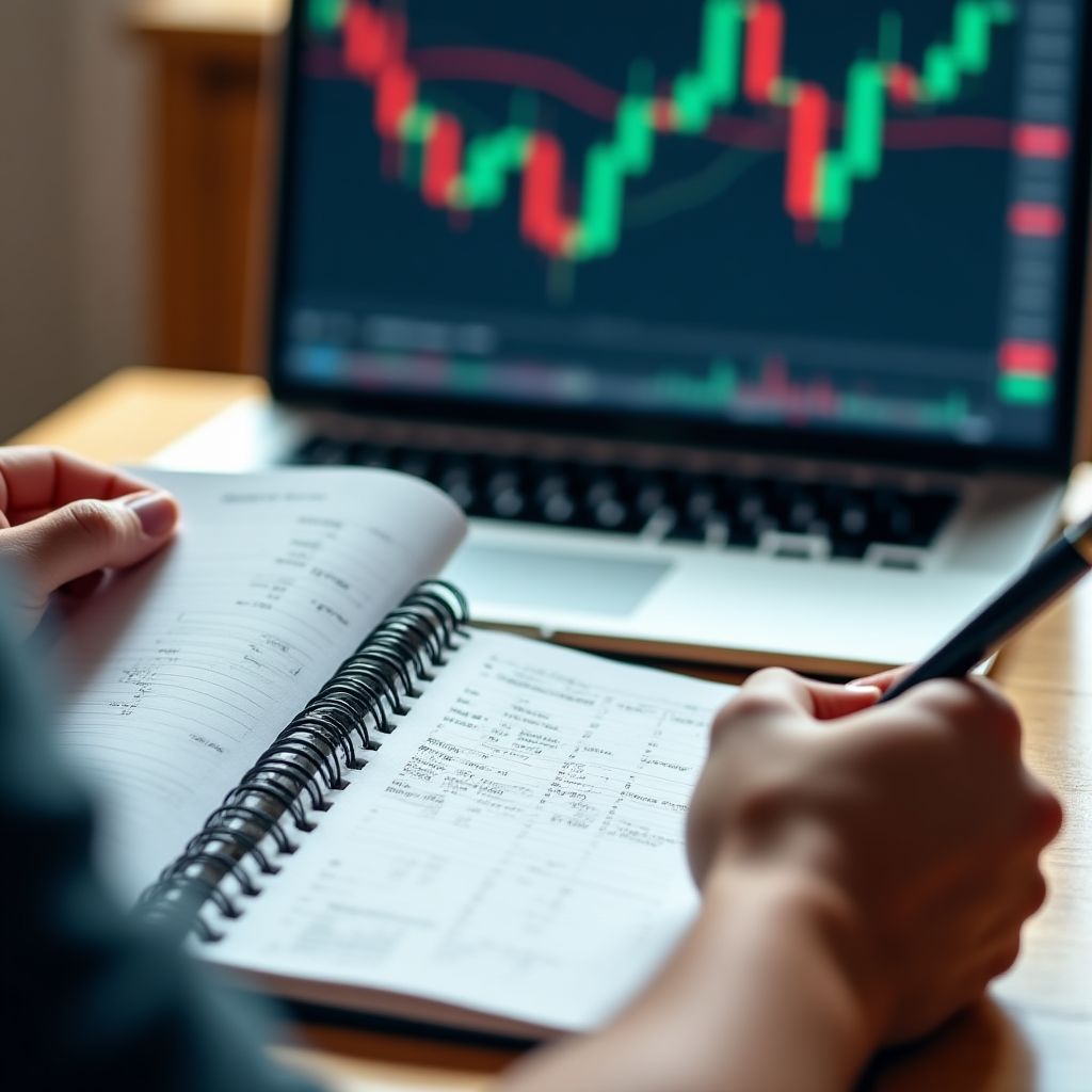 Un cuaderno con un plan de trading escrito a mano.